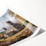 Landscape wall art print showcasing a serene countryside scene with lush greenery and rolling hills, rolled up for easy transport and display. Perfect for home decor.