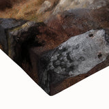 Close-up of a stretched canvas wall art depicting a serene countryside landscape, featuring vibrant green fields, a clear blue sky, and soft white clouds, perfect for home decor.