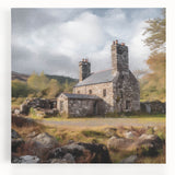 Stretched canvas wall art depicting a serene countryside landscape with lush greenery and rolling hills, perfect for home decor and enhancing natural ambiance.