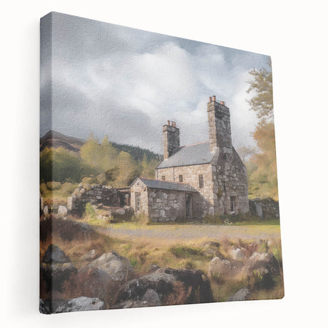 Stretched canvas wall art showcasing a serene countryside landscape with vibrant green fields and a clear blue sky, perfect for home décor.