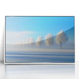 Framed acrylic artwork titled "60 Landscapes" showcasing serene countryside scenes, displayed in a sleek white frame, perfect for home decor enhancement.