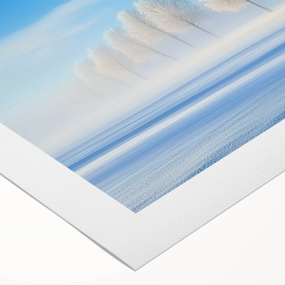 Rolled canvas artwork showcasing a vibrant countryside landscape with rolling hills and a blue sky, elegantly packaged in a protective cardboard tube for safe delivery.