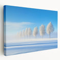 Stretched canvas artwork depicting a serene countryside landscape, showcasing vibrant greens and blues with a textured finish, ideal for home decor.
