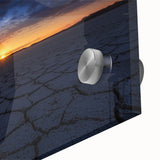 Close-up of a vibrant desert landscape artwork printed on acrylic glass, showcasing rich colors and intricate details, ideal for modern home decor.