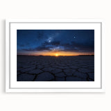 Desert landscape framed artwork with a white mat, showcasing vibrant colors and intricate details, perfect for home decor or office space enhancement.