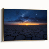 Framed canvas artwork depicting a desert landscape, showcasing warm gold tones and intricate details, perfect for enhancing modern home decor with a touch of nature.