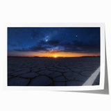 Desert landscape rolled print showcasing vibrant warm hues of orange and yellow, capturing the essence of arid beauty, packaged securely in a protective tube.