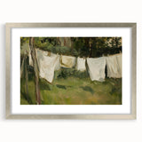 Silver-framed landscape artwork with a mat, showcasing a serene natural scene, ideal for home decor. The frame adds elegance to any room's ambiance.