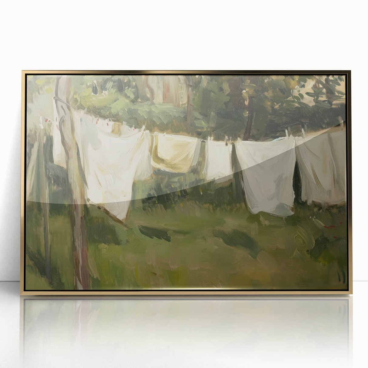 Framed acrylic artwork showcasing a vibrant landscape design with gold accents. The piece highlights rich colors and intricate details, perfect for modern decor.