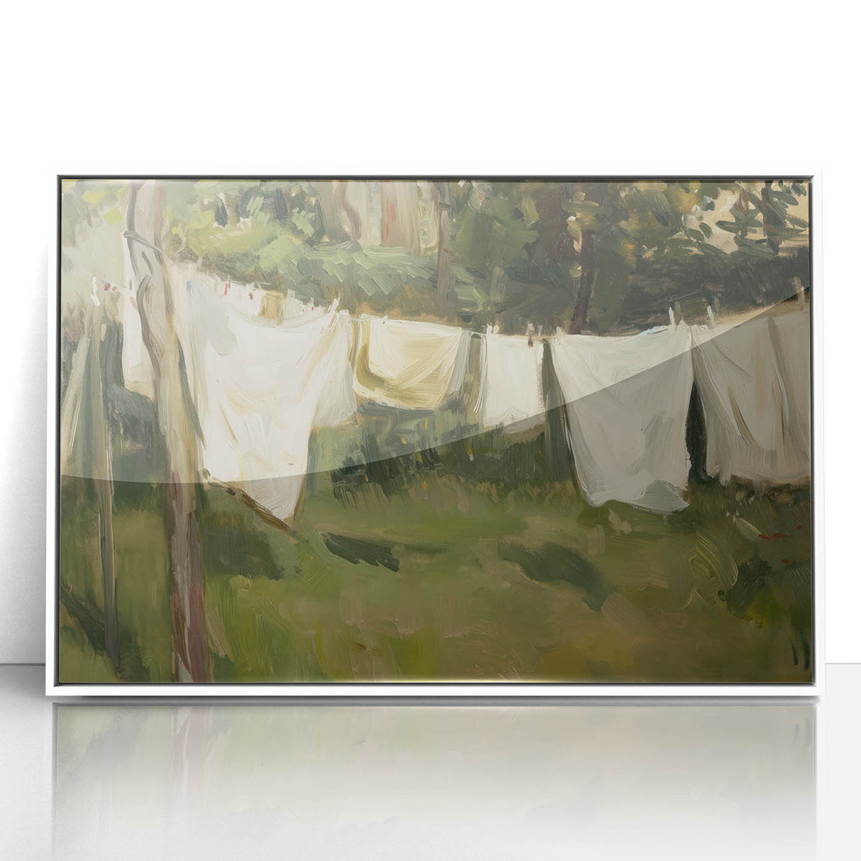 Framed acrylic artwork showcasing a vibrant landscape design in a sleek white frame, perfect for home decor. Ideal for adding a modern touch to any living space.