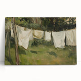 Stretched canvas artwork showcasing a vibrant landscape design, featuring rich colors and intricate details, leaning against a wall, perfect for home decor.