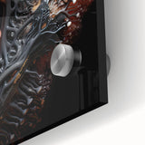 Large abstract wall art in mid-century modernist style, featuring natural elements in muted earth tones on acrylic glass.