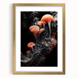 Extra large abstract art print featuring textured elements in gold and beige, framed with a mat, ideal for living room decor.