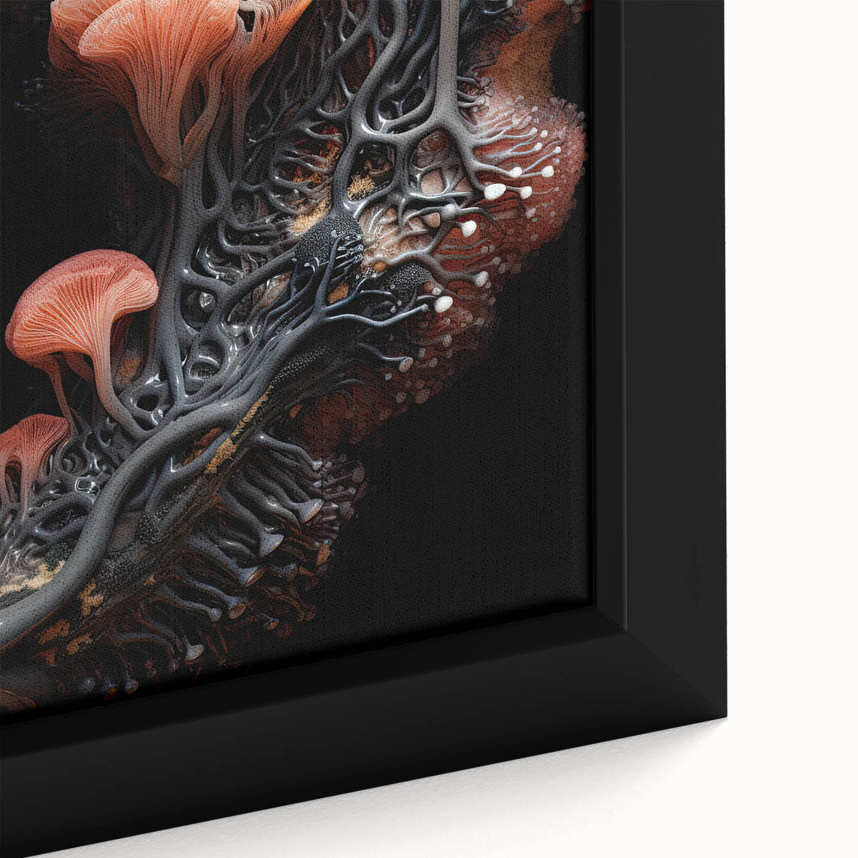 Extra large black wall art featuring textured, colorful abstract elements on framed canvas, ideal for living room decor.