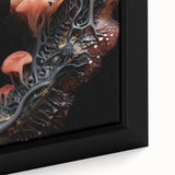 Extra large black wall art featuring textured, colorful abstract elements on framed canvas, ideal for living room decor.