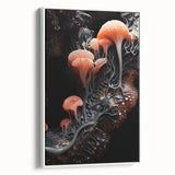 Vintage poster art featuring natural elements in vibrant colors on a large framed canvas, ideal for living room decor.