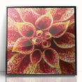 Large abstract wall art print featuring close-up floral patterns in vibrant colors, mounted in a black acrylic frame.