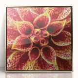 Large art print of close-up floral imagery in vibrant colors on a gold-framed acrylic, suitable for nursery wall art.