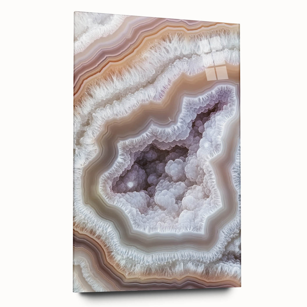 Large abstract wall art on acrylic glass, featuring swirling blue and green tones, ideal for bedroom or dining room decor.