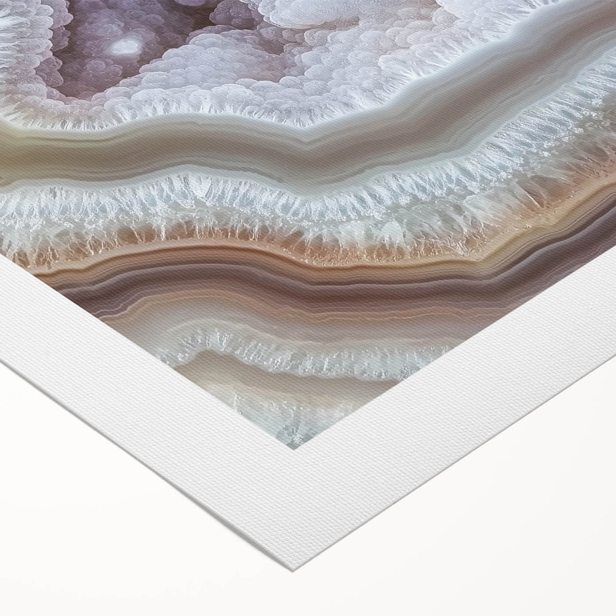 Art deco poster featuring close-up nature elements in muted green and brown, printed on rolled canvas.