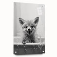 Playful Fox Bathroom Wall Art - Fun Black and White Bathroom Decor
