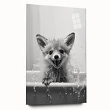 Playful Fox Bathroom Wall Art - Fun Black and White Bathroom Decor