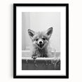 Playful Fox Bathroom Wall Art - Fun Black and White Bathroom Decor