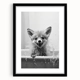 Playful Fox Bathroom Wall Art - Fun Black and White Bathroom Decor