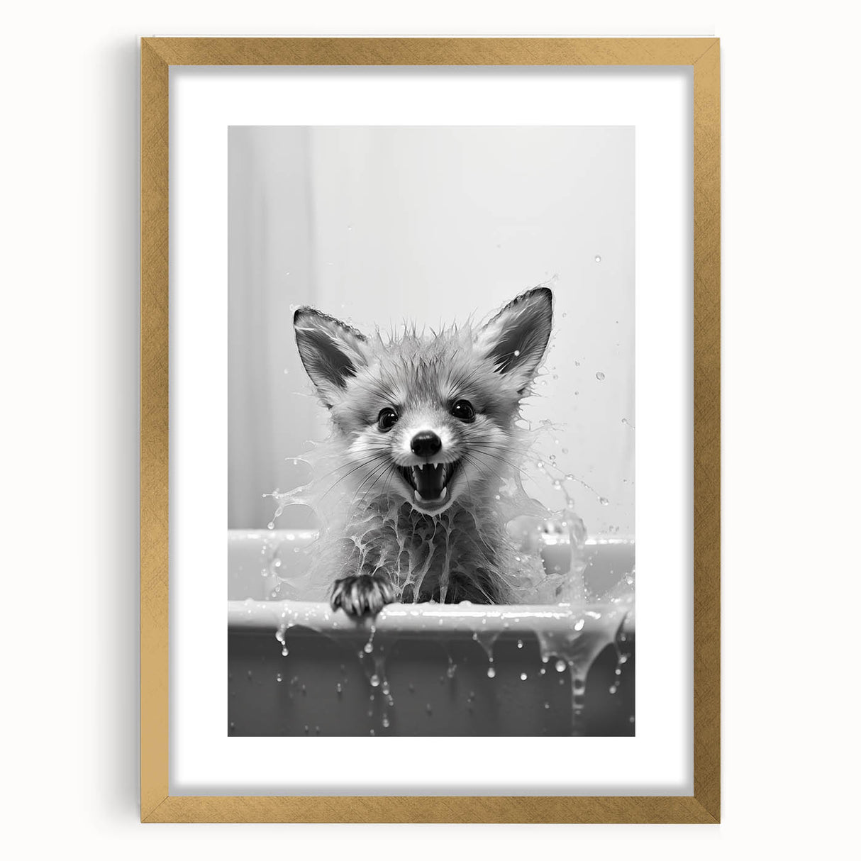 Playful Fox Bathroom Wall Art - Fun Black and White Bathroom Decor