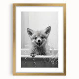 Playful Fox Bathroom Wall Art - Fun Black and White Bathroom Decor