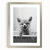 Playful Fox Bathroom Wall Art - Fun Black and White Bathroom Decor