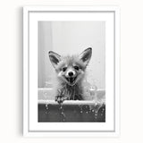 Playful Fox Bathroom Wall Art - Fun Black and White Bathroom Decor