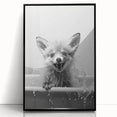 Playful Fox Bathroom Wall Art - Fun Black and White Bathroom Decor