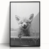 Playful Fox Bathroom Wall Art - Fun Black and White Bathroom Decor