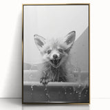 Playful Fox Bathroom Wall Art - Fun Black and White Bathroom Decor