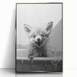 Playful Fox Bathroom Wall Art - Fun Black and White Bathroom Decor