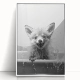 Playful Fox Bathroom Wall Art - Fun Black and White Bathroom Decor