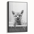 Playful Fox Bathroom Wall Art - Fun Black and White Bathroom Decor