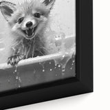 Playful Fox Bathroom Wall Art - Fun Black and White Bathroom Decor