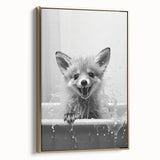 Playful Fox Bathroom Wall Art - Fun Black and White Bathroom Decor