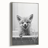 Playful Fox Bathroom Wall Art - Fun Black and White Bathroom Decor