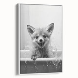 Playful Fox Bathroom Wall Art - Fun Black and White Bathroom Decor