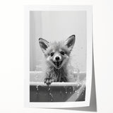 Playful Fox Bathroom Wall Art - Fun Black and White Bathroom Decor