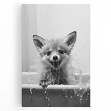 Playful Fox Bathroom Wall Art - Fun Black and White Bathroom Decor