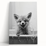Playful Fox Bathroom Wall Art - Fun Black and White Bathroom Decor