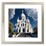 Extra large abstract art print of Paris scenery in textured silver frame, ideal for living room decor.