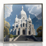 Acrylic print of a Paris scenery with muted gray and silver tones in a mid-century modernist style.