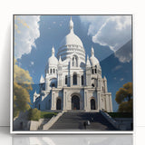 Acrylic print of Paris scenery featuring mid-century modernist art in muted hues, ideal for nursery wall art.