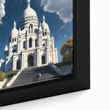 Extra large framed canvas of a textured Paris scene in black with colorful accents, ideal for living room decor.
