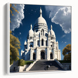 Vintage poster art of Paris scenery in vibrant colors on extra large framed canvas, ideal for living room decor.